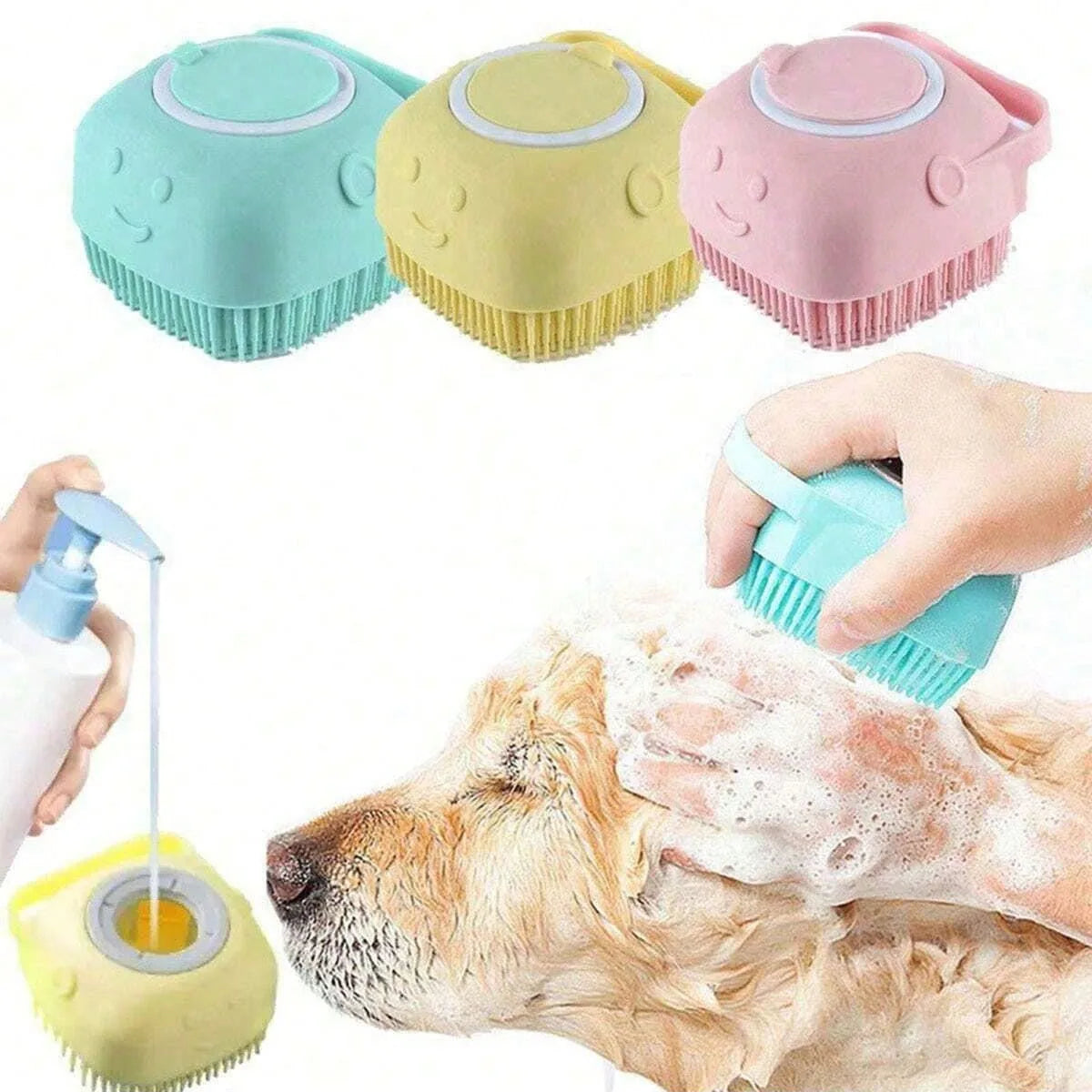 Silicone Pet Bath Brush With Shampoo Dispenser