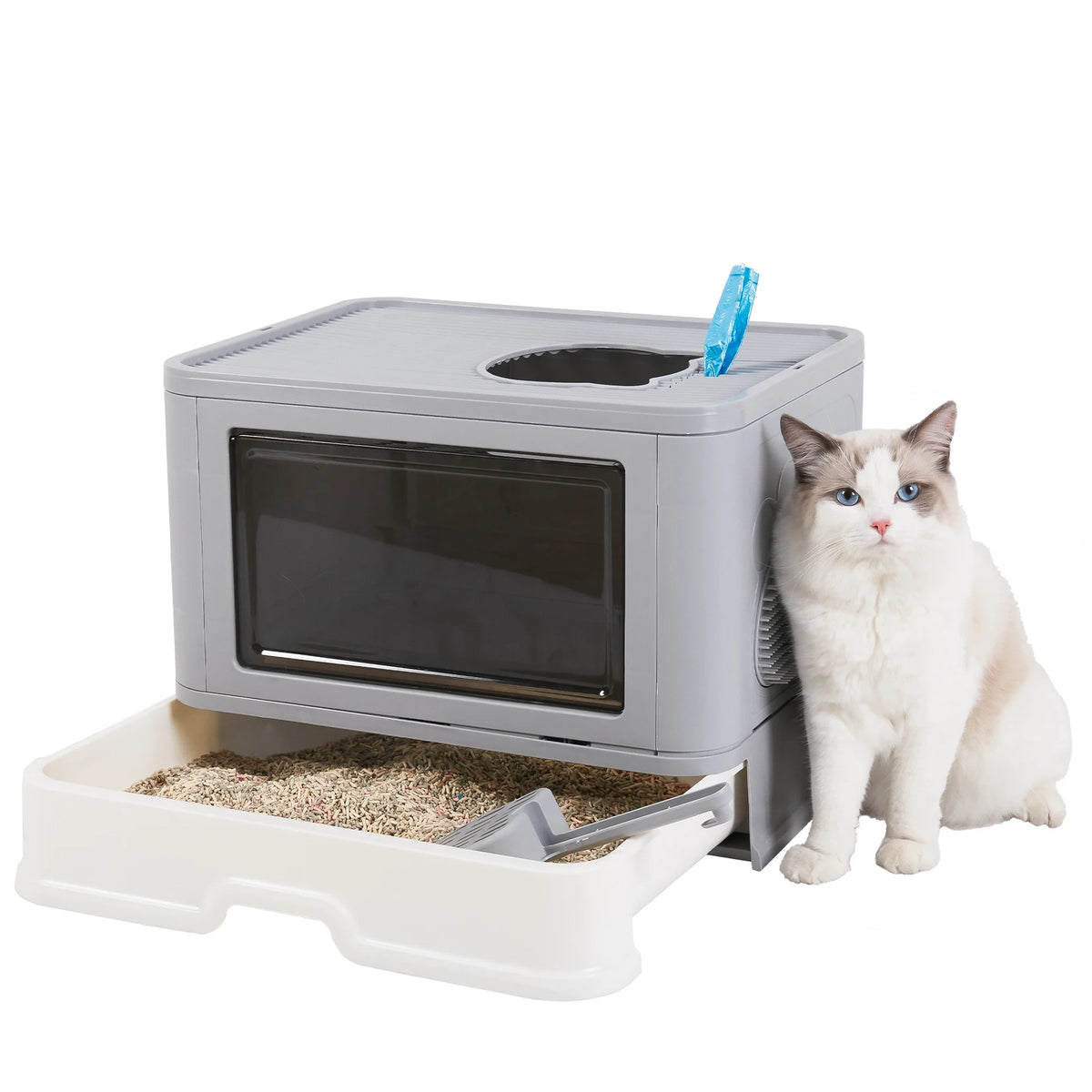 Foldable Cat Litter Box Front Entry Top