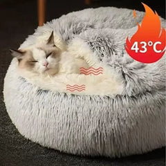 Cat Bed Round Plush Fluffy Hooded Cave,Cozy