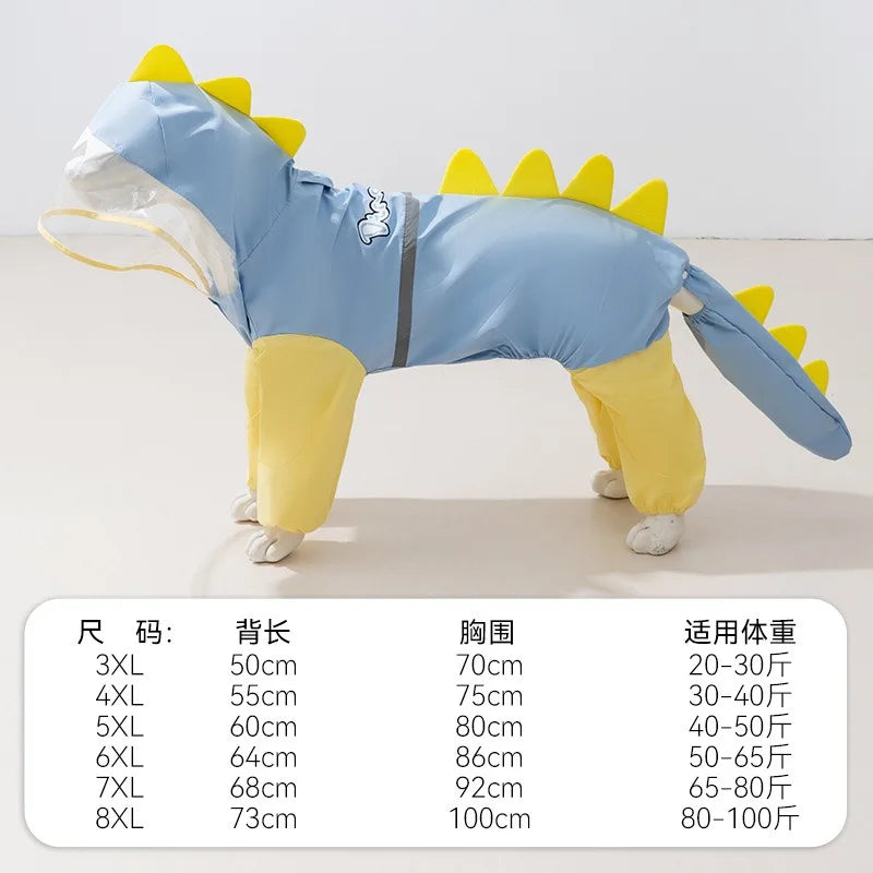 Large Dog Dinosaur Raincoat Four Legged Waterproof