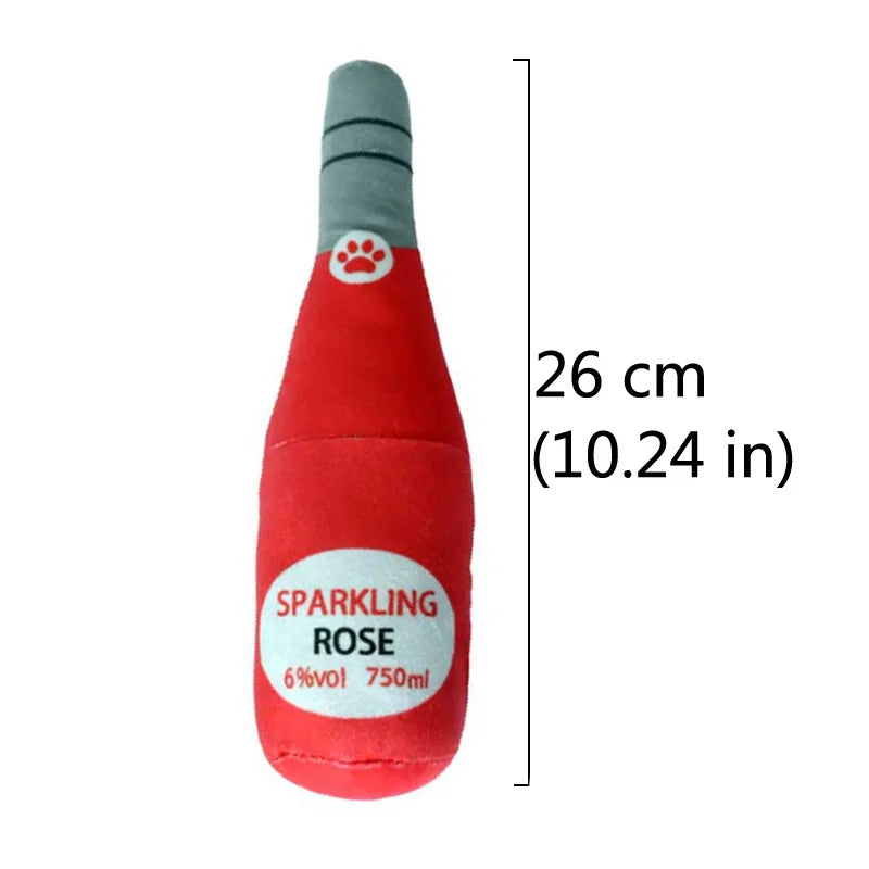 Squeaky Champagne Bottle Dog Toy, Plush Wine
