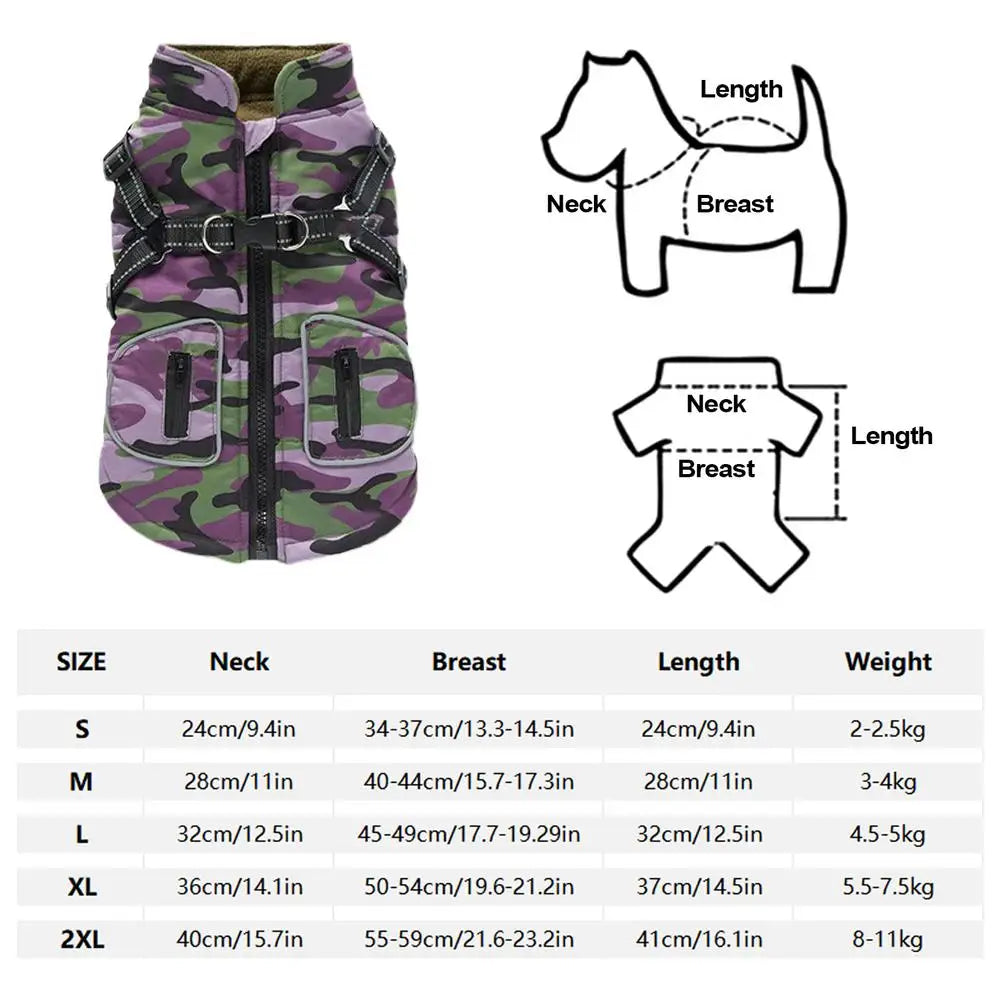 Pet Dog Coat With Reflective Harness Winter