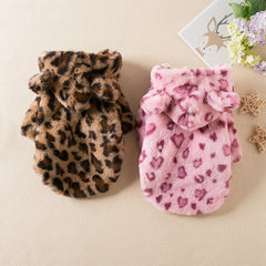 Winter Pet Dog Warm Fleece Hoodie Leopard