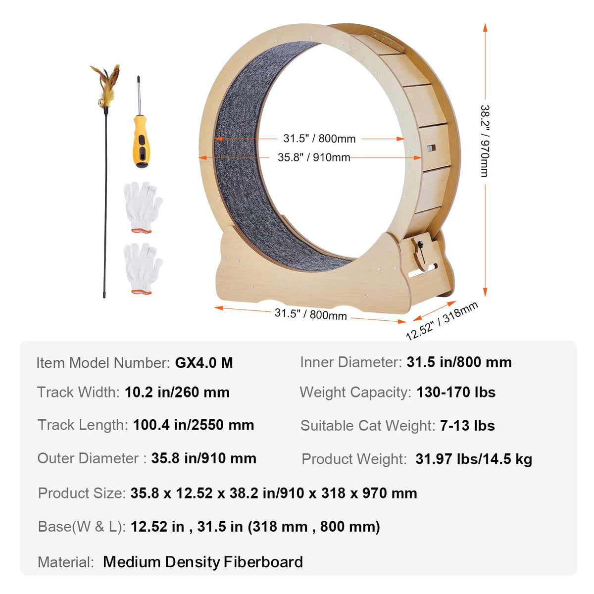 Succebuy Wooden Cat Exercise Wheel Large Treadmill