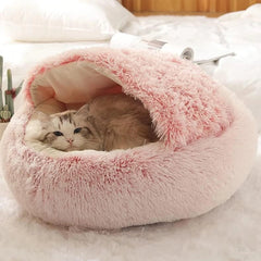 Cat Bed Round Plush Fluffy Hooded Cave