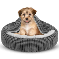 Small Dog Bed With Attached Blanket, Cozy