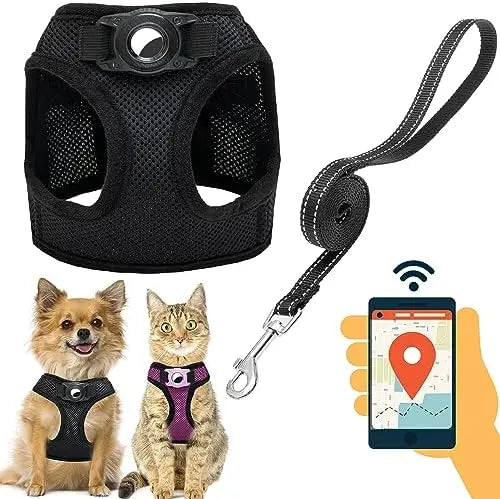 Small Dog Harness With Airtag, Reflective Leash