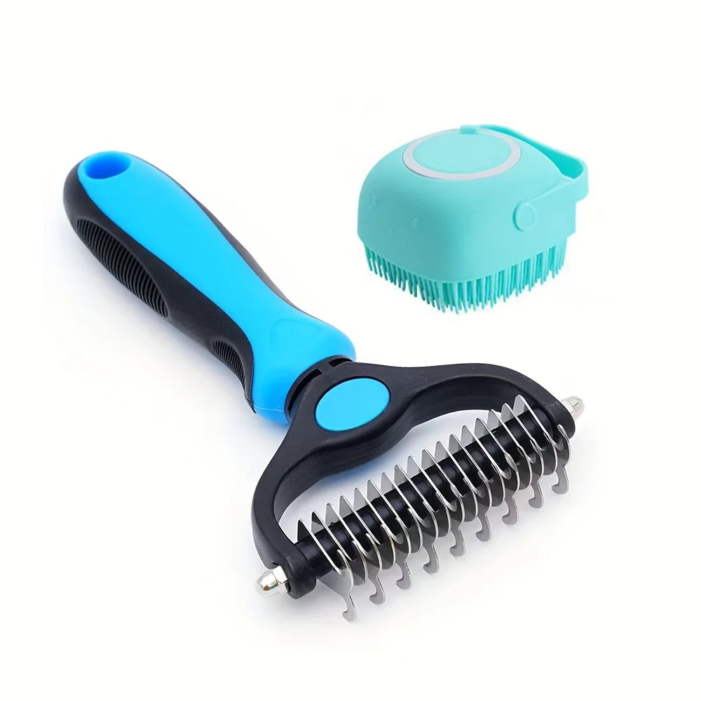 Dual-Sided Pet Grooming Brush:,Stainless Steel Deshedding Detangling