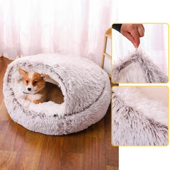 Snooze Cat Bed Round Plush Fluffy Hooded
