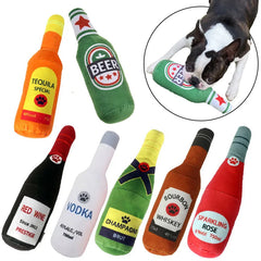 Squeaky Champagne Bottle Dog Toy, Plush Wine