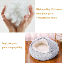 Cat Bed Round Plush Fluffy Hooded Cave,Cozy