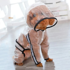 Dog Raincoat Puppy Four Feet Hooded Transparent