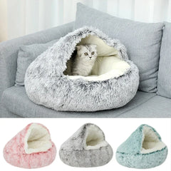 Snooze Cat Bed Round Plush Fluffy Hooded