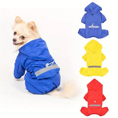 Dog Raincoat Puppy Pet Hooded With D-Ring