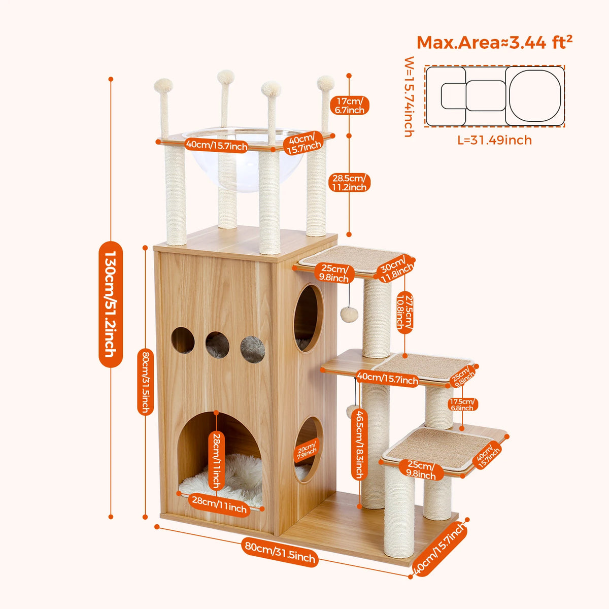 Multi-Level Cat Tree For Indoor Wood Tower