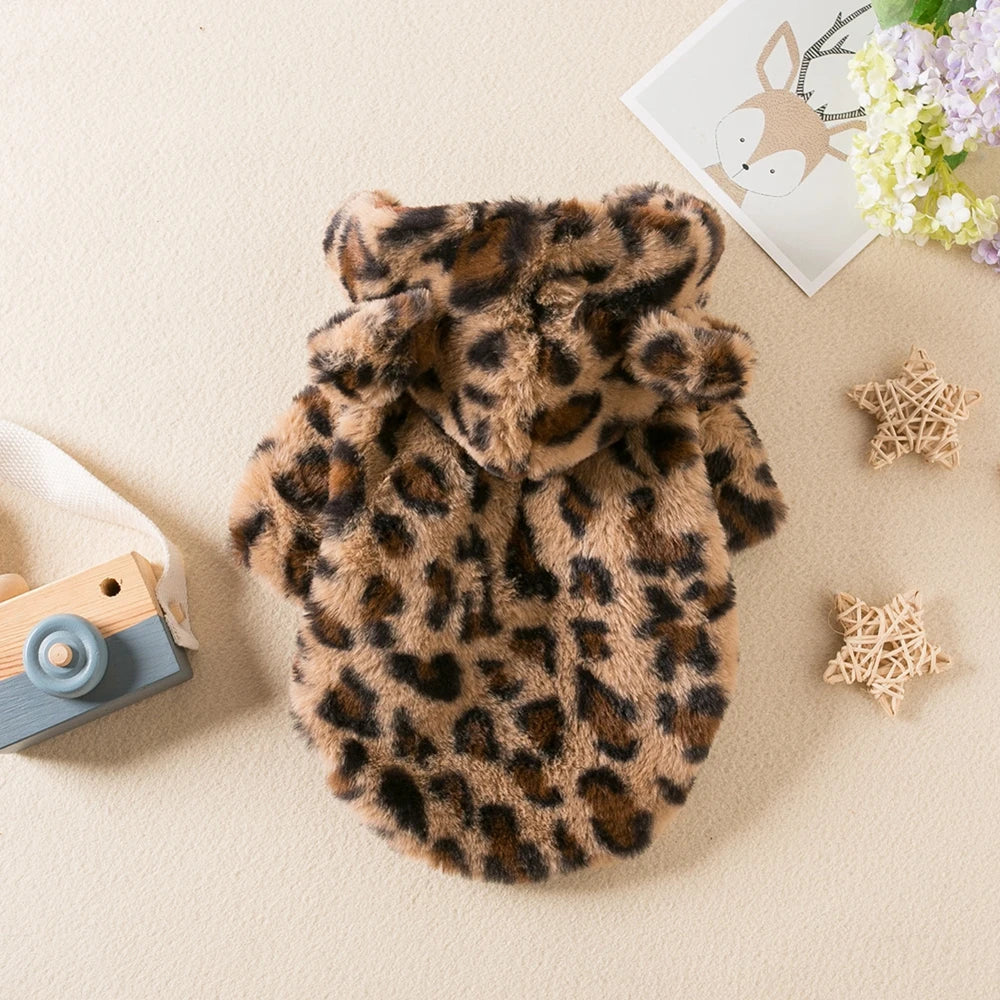 Winter Pet Dog Warm Fleece Hoodie Leopard