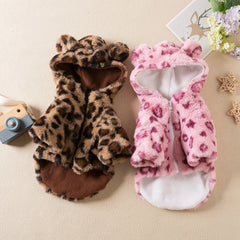 Winter Pet Dog Warm Fleece Hoodie Leopard