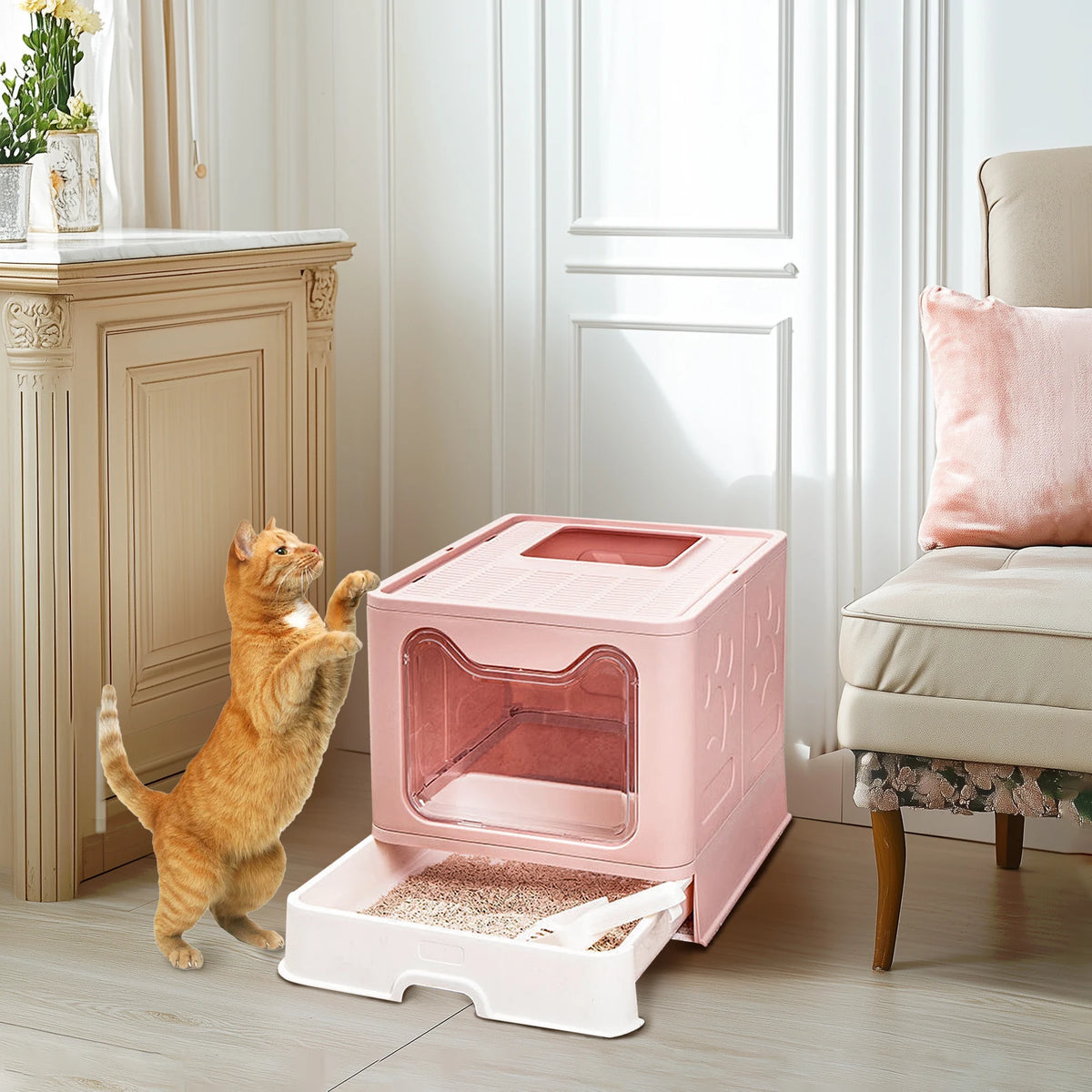 Large Enclosed Cat Litter Box Self-Cleaning No